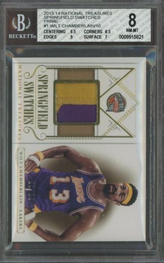 2013 - 14 National Treasures Springfield Swatches Wilt Chamberlain Patch /10 Bgs 8