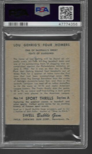 1948 Swell Sport Thrills 14 Great Slugging Lou Gehrig York Yankees PSA 2.  5 2