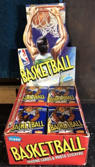 1989 - 90 Fleer Basketball 36 Pack Wax Box Michael Jordan Sticker Card Showing