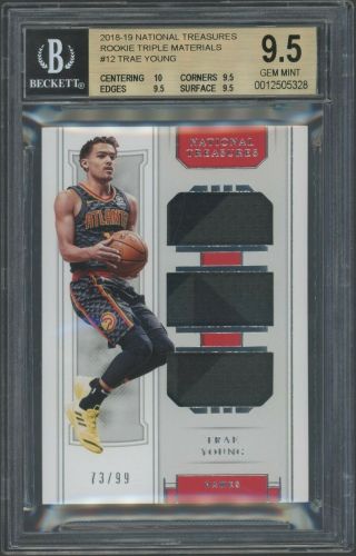 2018 - 19 National Treasures Trae Young Rc Rookie Triple Patch 73/99 Bgs 9.  5 W/ 10