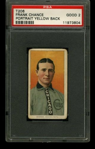 1909 - 11 T206 Piedmont Frank Chance Yellow Portrait Chicago Cubs Psa 2