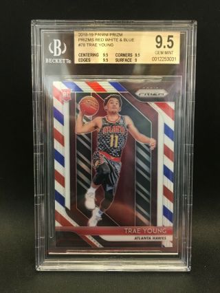 2018 - 19 Panini Prizm Red White Blue Trae Young Rc Bgs 9.  5 Gem Hawks Rookie