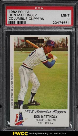 1982 Police Columbus Clippers Don Mattingly Rookie Rc Psa 9
