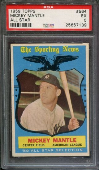 Mickey Mantle 1959 Topps As All - Star Card 564 Graded Psa 5 Ex (139)
