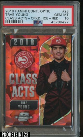 2018 Panini Contenders Optic Cracked Ice Red Trae Young Hawks Rc Rookie Psa 10