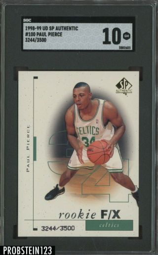 1998 - 99 Ud Sp Authentic Rookie F/x Paul Pierce Celtics Rc /3500 Sgc 10