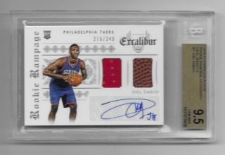 2014 - 15 Panini Rc Joel Embiid Rookie Rampage Auto Jersey Patch Card /349 Bgs 9.  5