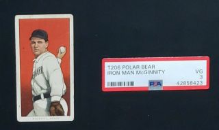 1909 - 11 T206 Rare Polar Bear Iron Man Mcginnity Newark Cracked From Psa 3.  Beaut