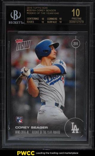 2016 Topps Now Roy Corey Seager Rookie Rc /1040 Os16a Bgs 10 Black Label