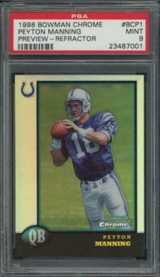 1998 Bowman Chrome Preview Refractor Bcp1 Peyton Manning Rc Rookie Psa 9