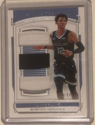 2019 - 20 National Treasures Ja Morant Rc Rookie Triple Material Jersey Patch /99