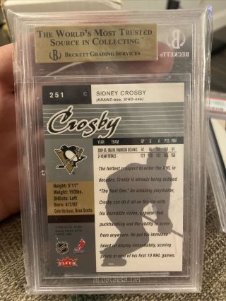 2005 Ultra 251 Sidney Crosby Rookie Fleer BGS 9.  5 Gem w/10 Centering 2
