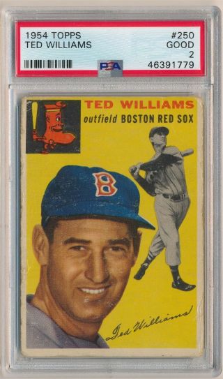 Ted Williams 1954 Topps Baseball 250 Graded Psa 2 Good Boston Red Sox Hof