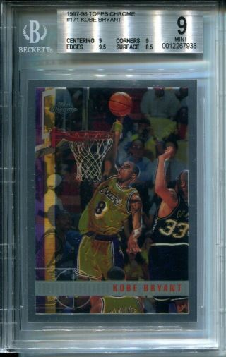 Kobe Bryant 1997 - 98 Topps Chrome 171 Base Card Bgs 9 W/9.  5 Lakers