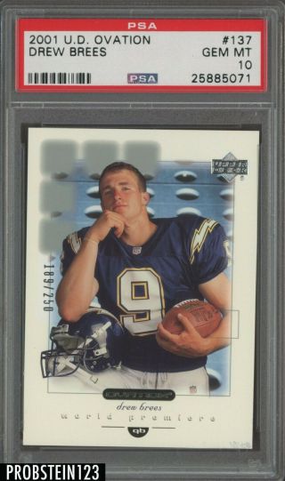 2001 Upper Deck Ovation Drew Brees Chargers Rc Rookie 189/250 Psa 10