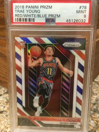 2018 Panini Prizm Red White Blue 78 Trae Young Psa 9