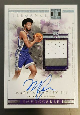 2018 - 19 Impeccable Marvin Bagley Iii Rpa Rc Rookie Patch Auto /99 3 Color Ssp
