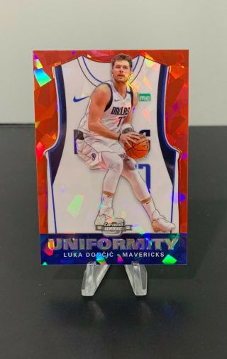 Luka Doncic 2019 - 20 Contenders Optic Red Cracked Ice Holo Uniformity Jersey Ssp