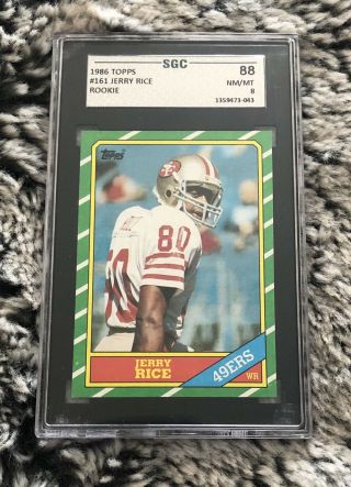 1986 Topps 161 Jerry Rice Rookie Graded Sgc 8 Nm/mt
