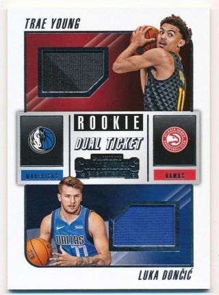 Luka Doncic Trae Young 2018/19 Panini Contenders Rc Rookie Dual Jersey Sp $600,