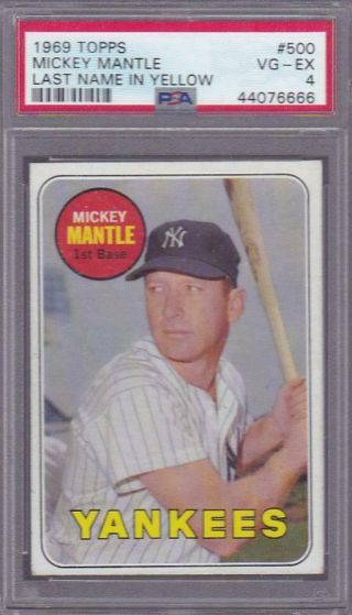 1969 Topps Yl Yellow Letter 500 Mickey Mantle Yankees Psa 4