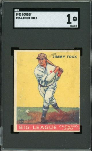 1933 Goudey 154 Jimmy Foxx Hof Red Sox Sgc 1