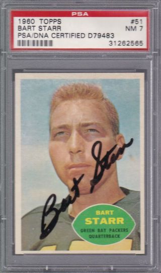 1960 Bart Starr Topps Card 51 Psa/dna Certified Auto Psa Nm7