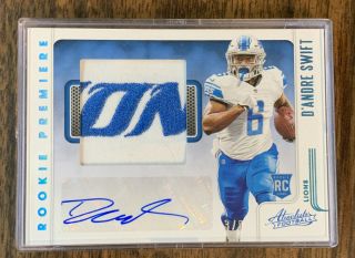2020 Panini Absolute D’andre Swift Rc Rookie Premier Logo Patch Auto 3/5 Lions