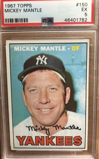 1967 Mickey Mantle Topps 150 Psa 5 Ex - Nicely Centered,  Front & Back,  Hof