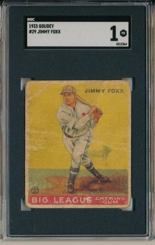 1933 Goudey 29 Jimmy Foxx - Sgc 1 Pr (svsc) - Freshly Graded
