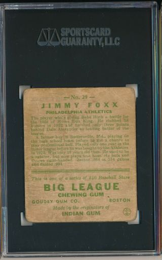 1933 GOUDEY 29 JIMMY FOXX - SGC 1 PR (SVSC) - FRESHLY GRADED 2