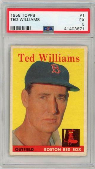 1958 Topps 1 Ted Williams - Psa 5 Ex - Hof - Nicely Centered - No Blur