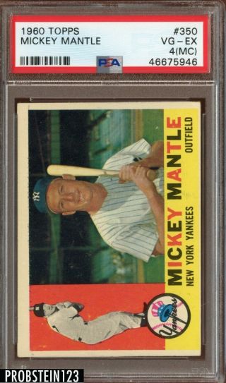 1960 Topps 350 Mickey Mantle York Yankees Hof Psa 4 (mc)
