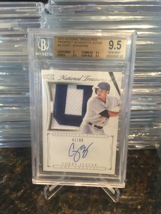 2015 Corey Seager Rookie Rc National Treasure Silhoutte Auto Sp /99 Bgs 9.  5/10