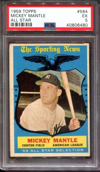 Mickey Mantle 1959 Topps As All - Star Baseball Card 564 Graded Psa 5 Ex
