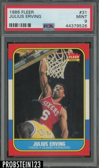 1986 Fleer Basketball 31 Julius Erving Philadelphia 76ers Rc Rookie Hof Psa 9