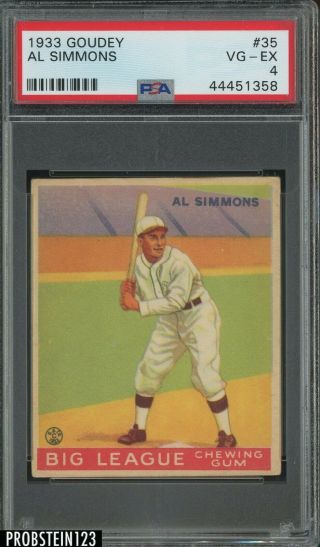 1933 Goudey 35 Al Simmons Chicago White Sox Hof Psa 4 Vg - Ex
