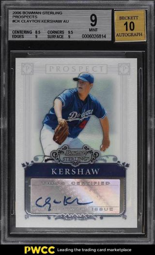 2006 Bowman Sterling Prospects Clayton Kershaw Rookie Rc Auto Bgs 9