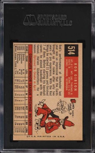 1959 Topps Bob Gibson ROOKIE RC 514 SGC Auth 2