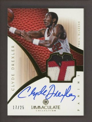 2012 - 13 Immaculate Clyde Drexler 3 - Color Patch Auto 17/25 Trail Blazers