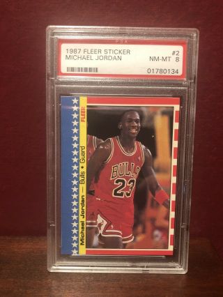 1987 - 1988 Fleer Sticker Michael Jordan 2 Graded N/m - Mt 8 Basketball Card