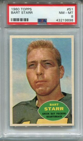 1960 Topps Football 51 Bart Starr Card Graded Psa Nm 8 Centered Packers