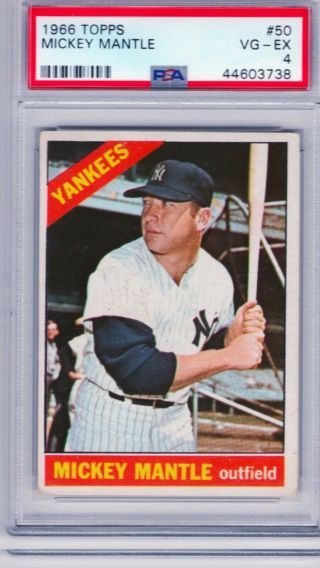 1966 Topps Mickey Mantle 50 Psa 4 Vg - Ex Hof Yankees