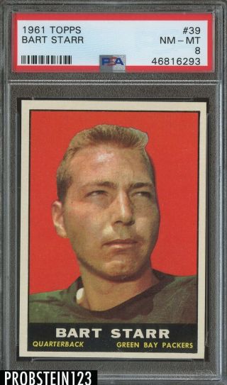 1961 Topps Football 39 Bart Starr Green Bay Packers Hof Sa 8 Nm - Mt