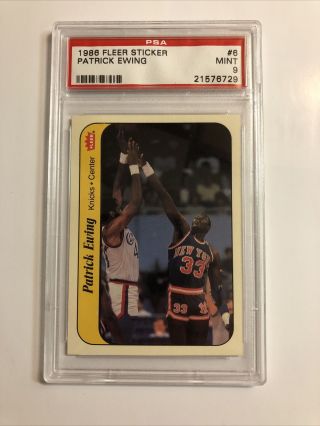 1986 - 87 Fleer Basketball Sticker Patrick Ewing 6 Psa 9 Centered