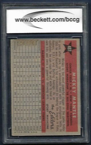 1958 Topps 487 MICKEY MANTLE All - Star card BCCG 8 Yankees 2