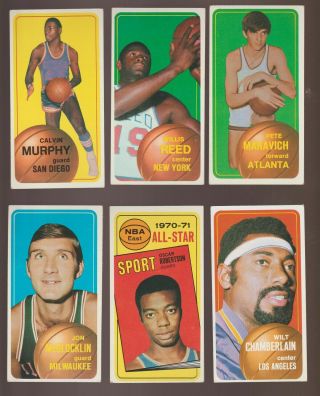 1970 - 71 Topps Basketball Singles Murphy,  Maravich,  Oscar Robertson,  Chamberlain