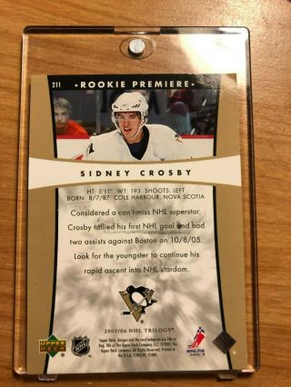 Sidney Crosby Rookie Premiere Card 842/999.  Upper Deck Trilogy 2
