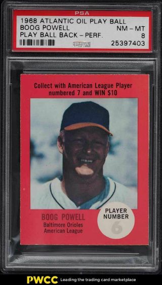 1968 Atlantic Oil Play Ball Game Perforated Boog Powell Psa 8 Nm - Mt