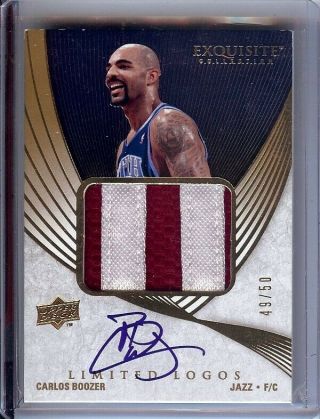 Carlos Boozer 2007 - 08 Ud Exquisite Limited Logo Patch/auto Jazz Ll - Cb 49/50